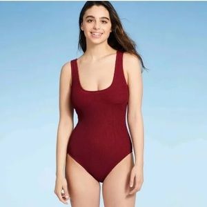 Kona Sol Pucker Square Neck One Piece Swimsuit